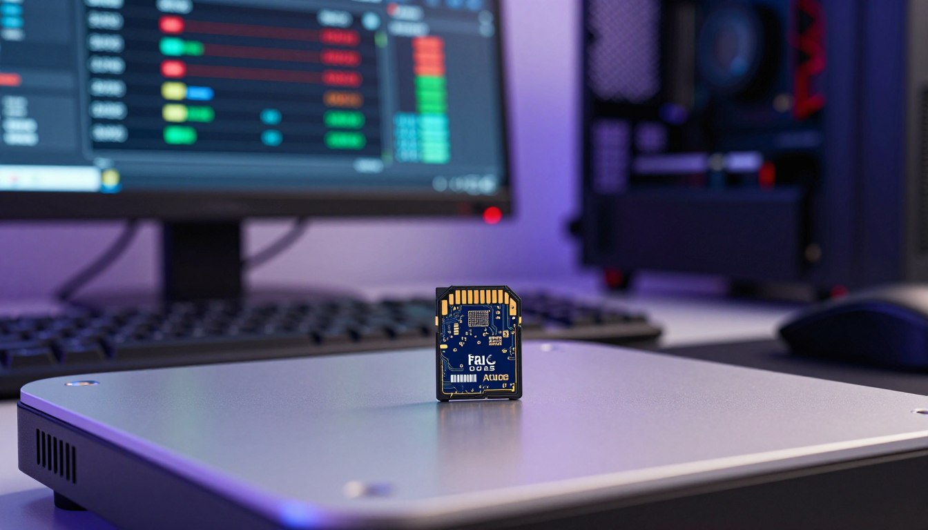 microSD card undergoing sequential and random speed tests